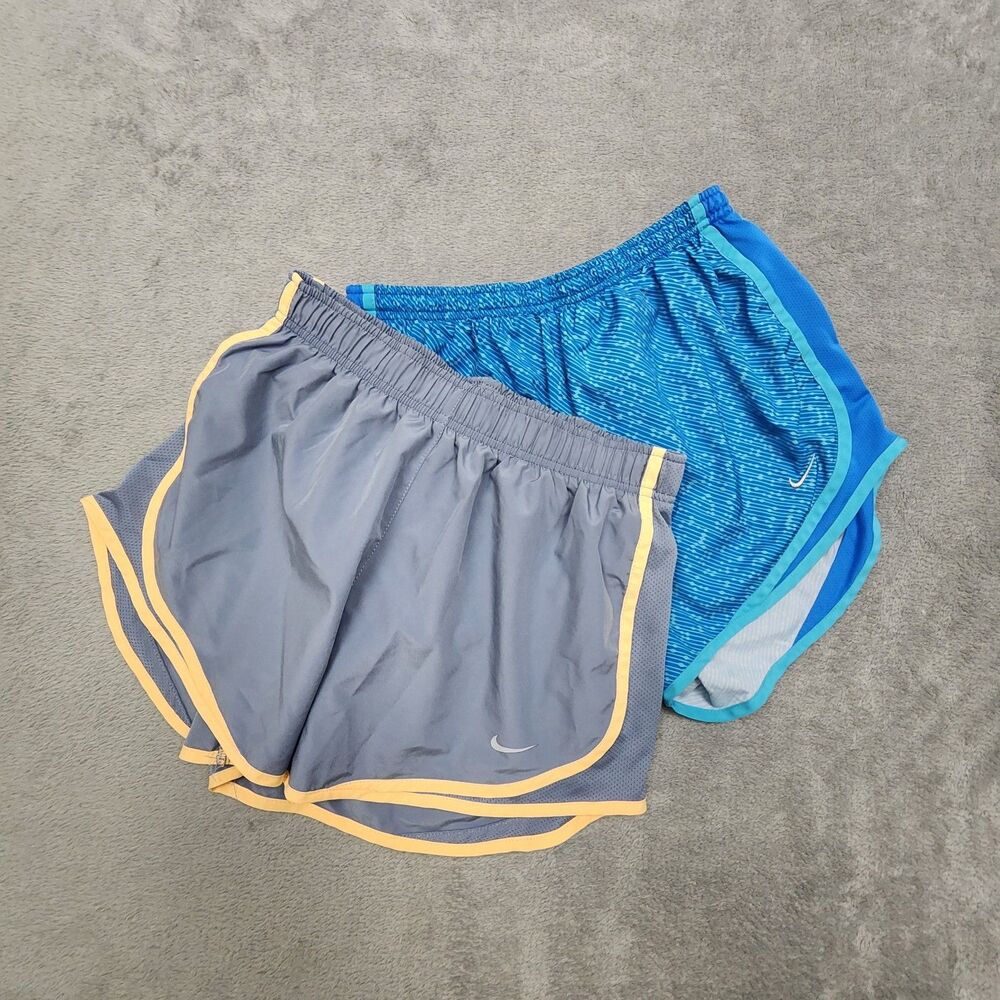 Nike Womens M Dri Fit Shorts Lot 2 Blue Gray 2.5 Inseam Running Athletic Gym